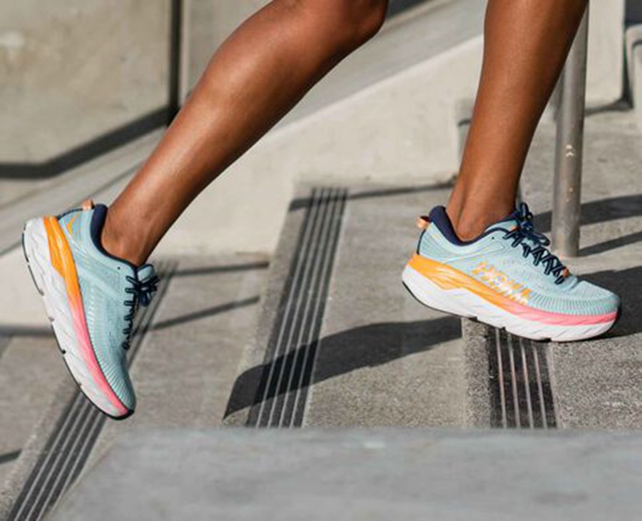 Hoka One One Womens Running Shoes - Bondi 7 - Blue - TIGE13786